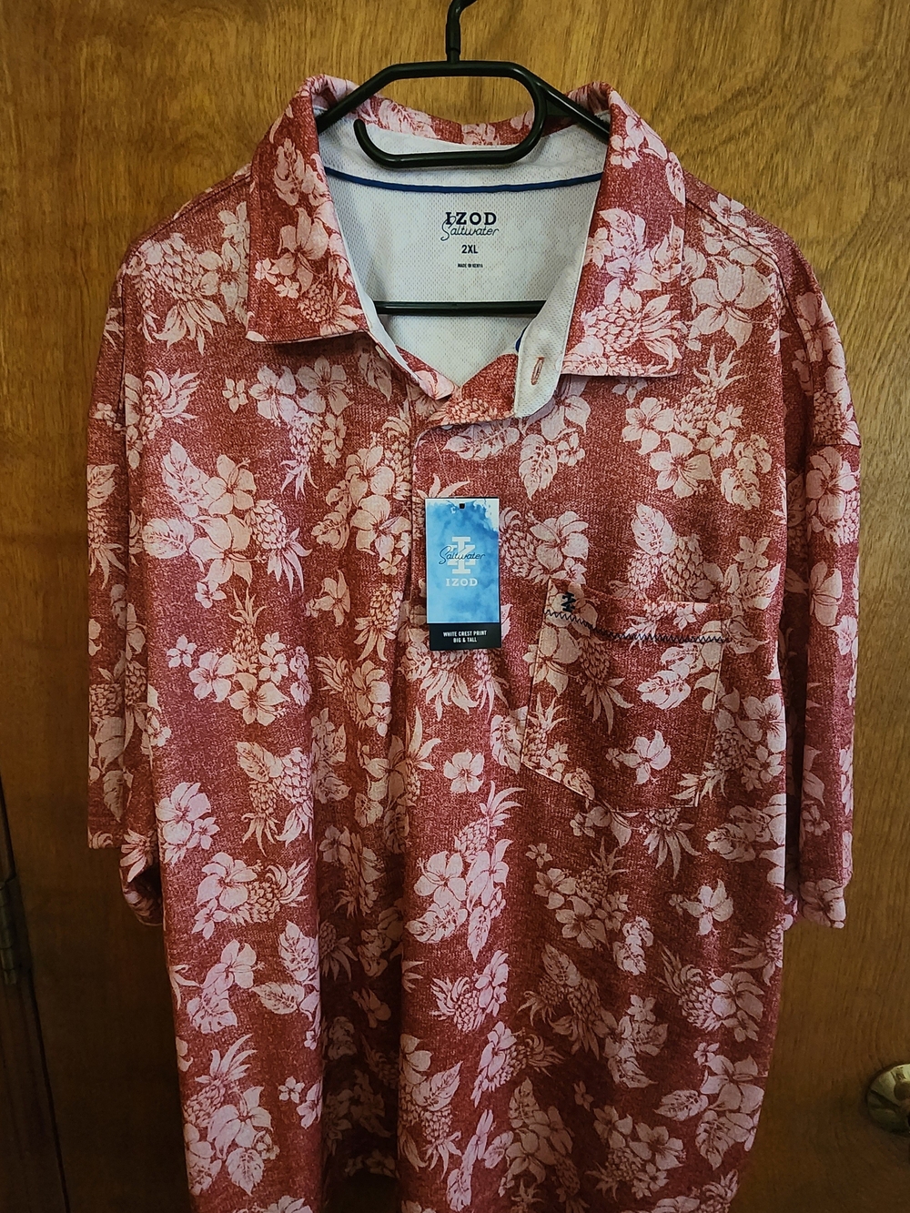 Izod Men’s Red and Pink Floral Short-Sleeve Polo